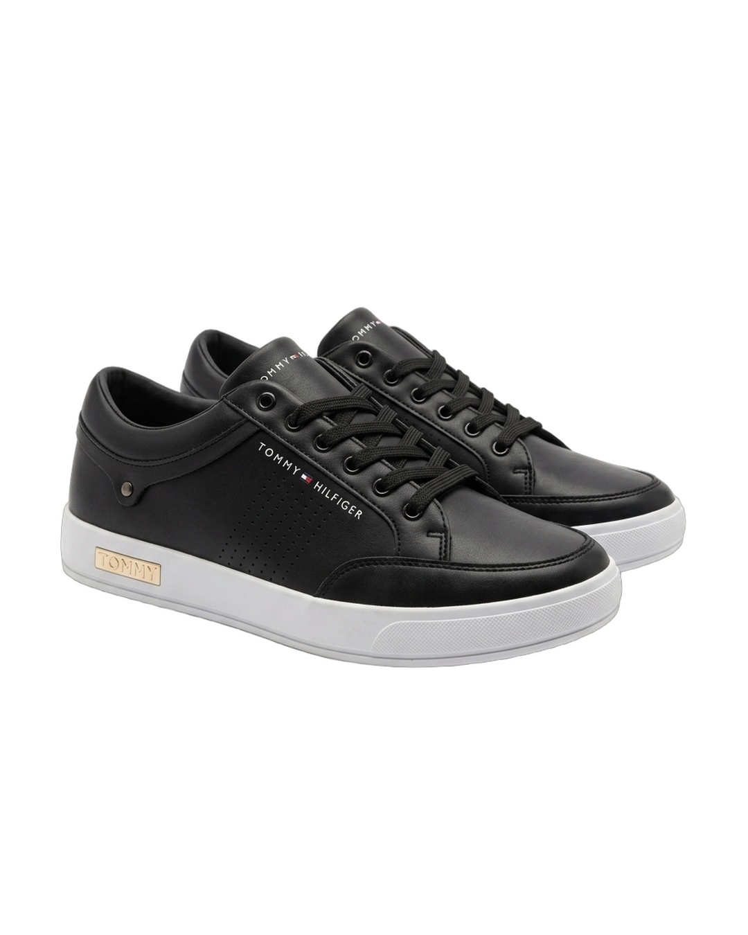 Tommy Hilfiger Black Perforated Leather Sneakers